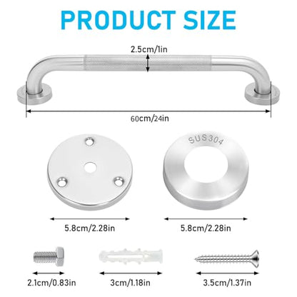 2-Pack, Shower Grab Bars & Bathtub Safety Handles - 304 Stainless Steel Textured Non-Slip Assist Rails for Anti-Fall Support in Tub, Shower, and Toilet Areas, 24 Inch - size: 24 Inch