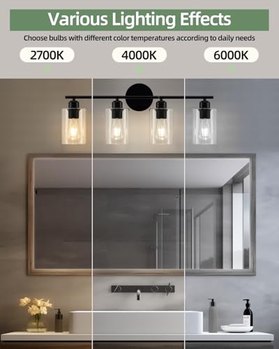 4-Light Bathroom Light Fixtures, Matte Black Vanity Lights for Bathroom - color: Matte Black, size: 4 Light - 1 pack