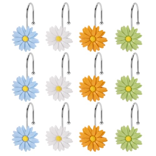 Flower Shower Curtain Hooks, 12 Pack Rustproof Stainless Steel Decorative, Bohemian Floral Bathroom Accessories for Curtain Rod and Shower Rod（Pastel Mix） - color: Pastel Mix
