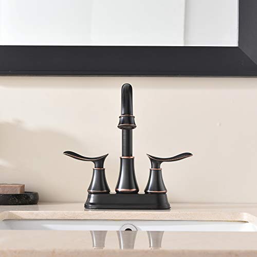 KINGO HOME Modern 2 Handle Oil Rubbed Bronze Bathroom Faucet, Bronze Bathroom Faucets RV Rubbed Bronze Bath Vanity Faucet for Sink 3 Hole with Water Supply Lines and Pop Up Drain - color: Oil Rubbed Bronze