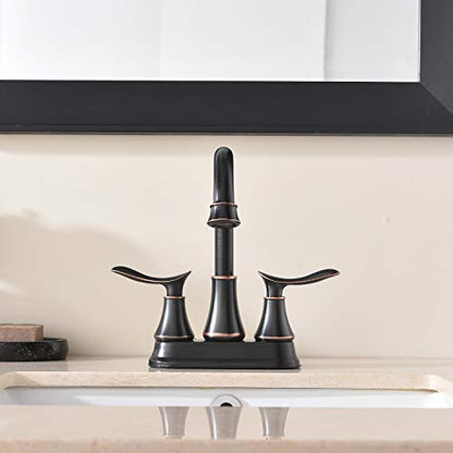 KINGO HOME Modern 2 Handle Oil Rubbed Bronze Bathroom Faucet, Bronze Bathroom Faucets RV Rubbed Bronze Bath Vanity Faucet for Sink 3 Hole with Water Supply Lines and Pop Up Drain - color: Oil Rubbed Bronze