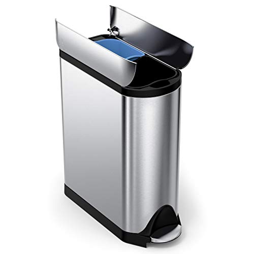 simplehuman 40 Liter / 10.6 Gallon Dual Compartment Butterfly Lid Kitchen Recycling Step Trash Can, Brushed Stainless Steel - size: 40 liter Dual Compartment