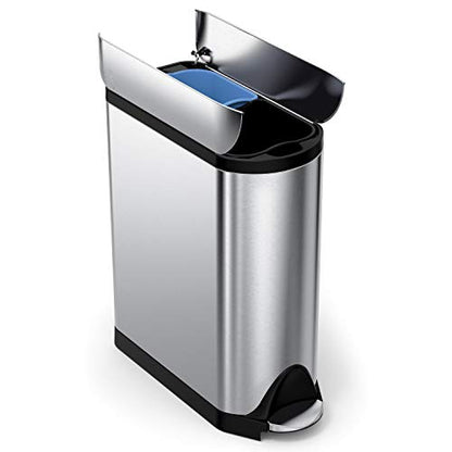 simplehuman 40 Liter / 10.6 Gallon Dual Compartment Butterfly Lid Kitchen Recycling Step Trash Can, Brushed Stainless Steel - size: 40 liter Dual Compartment