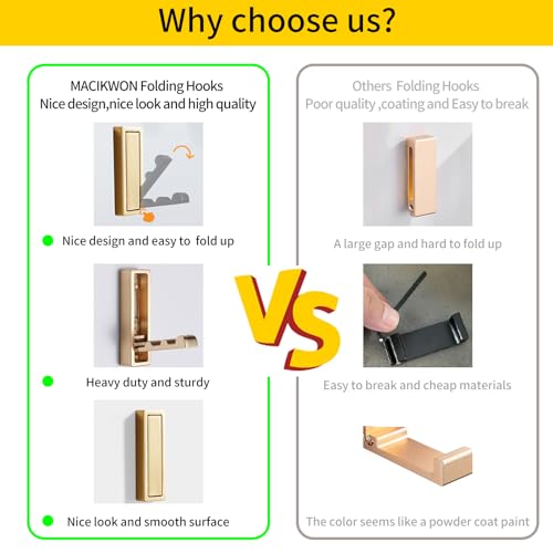 Foldable Gold Wall Hooks 4 Pack,Heavy Duty Wall Hooks for Hanging Coats Towels Backpacks Bags Brushed Gold Towel Hooks in The Bathroom,Closet,Entryway,Pool and Kitchen.(Gold, 4) - color: Gold, size: 4