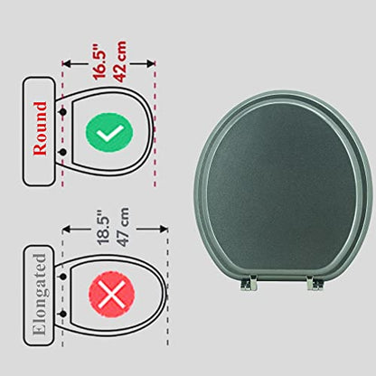 Round Toilet Seat Wood Toilet Seat Prevent Shifting with Zinc Alloy Hinges American Standard Size Toilet Seat Easy to Install also Easy to Clean(Round,Sparkling GentlemanGrey) - color: Gentleman Grey, size: Round
