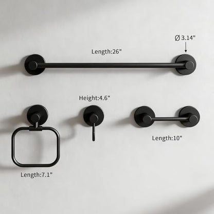 4-Piece Bathroom Set with Privot Toilet Paper Holder | All-in-One Wall Mounted Hardware Combo, Matte Black - size: 4-Wall mounted