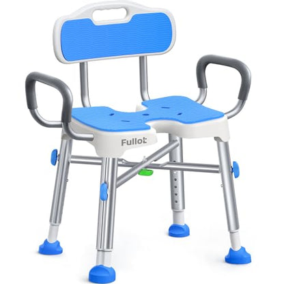 FULLOT H-Shaped Shower Chair for Easy Cleaning, Stable X-Bracing, 500 lbs | Heavy Duty Adjustable Shower Stool with Padded Back & Arms for Elderly & Disabled, Non-Slip Feet, Thicker Legs, Tool-Free