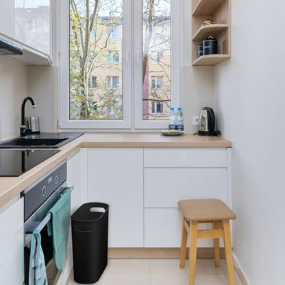 3 Pack Narrow Office Trash Can 3.2 Gallon Slim Waste Basket, Plastic Bathroom Wastebasket Slim Garbage Can Container Bin with Handle for Narrow Spaces Bathroom Bedroom Kitchen Office at Home, Black - color: Black