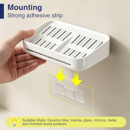 Self-Draining Soap Dish, 2-Compartment Bar Soap Holder | Soap Saver with Magnetic Detachable Tray, Shampoo and Conditioner Bar Holder, ABS Plastic Soap Holder for Shower, White