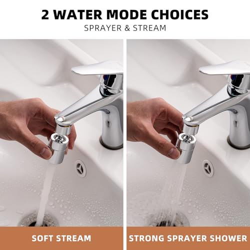 360 Degree Swivel Sink Faucet Aerator, Big Angle High Pressure Large Flow Dual Function Kitchen Faucet Aerator, 55/64" Female Thread, Polished Chrome | Big Angle High Pressure Large Flow Dual Function Kitchen Faucet Aerator, 55/64" Female Thread