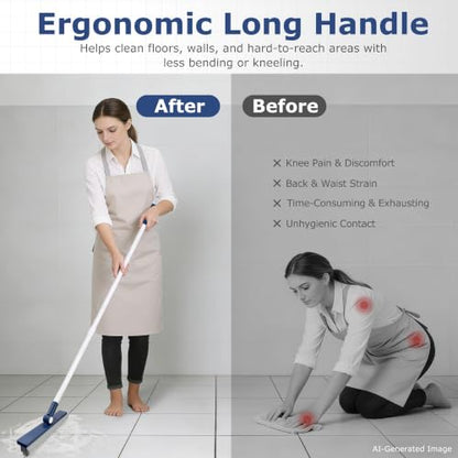 IVYROLL Grout Brush with Long Handle, Grout Cleaner Brush for Tile Floors | Stiff Bristles for Crevice, Tile Line, Shower, Kitchen, Bathroom - color: Blue