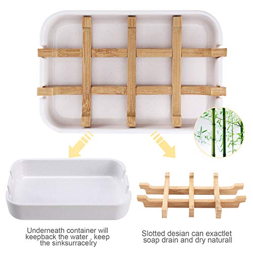 Bamboo Wooden Soap Dishes for Bathroom Bar Soap Holder Shower Soap Holder Sink Deck Bathtub Shower Tray (One Pieces White) - color: One Pieces White