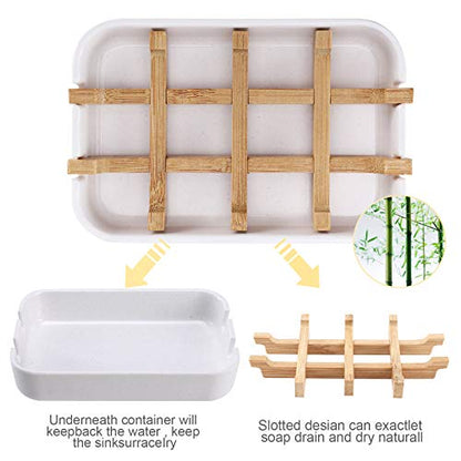 Bamboo Wooden Soap Dishes for Bathroom Bar Soap Holder Shower Soap Holder Sink Deck Bathtub Shower Tray (One Pieces White) - color: One Pieces White