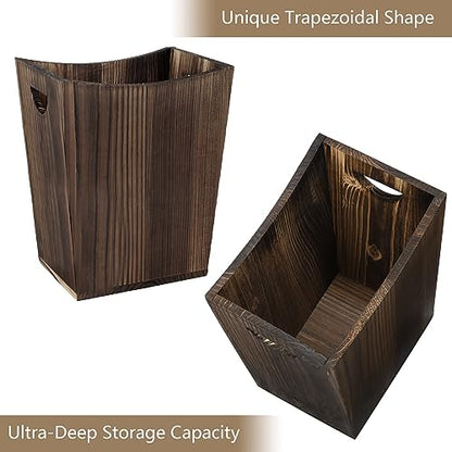SEHERTIWY Wood Trash Can, Farmhouse Wastebasket Bin for Bathroom, Office, Bedroom, Living Room, Small Square Rustic Garbage Container (Wood-Brown) - color: Brown