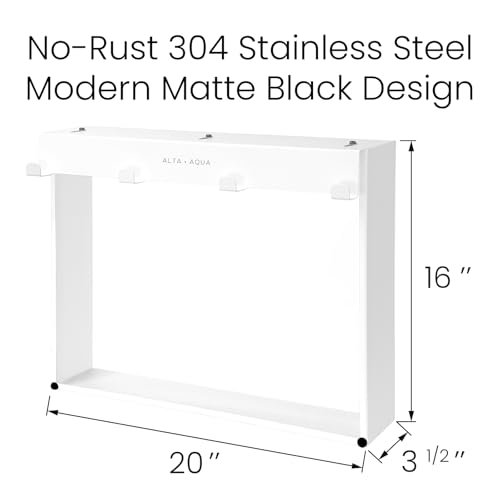 Hanging Shower Shelf with Hooks for Shower Glass Panels | 20"x16" Matte White 304 Stainless Steel | Bathroom Caddy | No-Drill, No-Rust Modern Design - color: Matte White