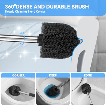 Toilet Brush, Toilet Brush and Holder Sliver Toilet Bowl Brush with Durable Bristles Modern Holder Toilet Scrubber Toilet Brush Set for Bathroom Cleaning
