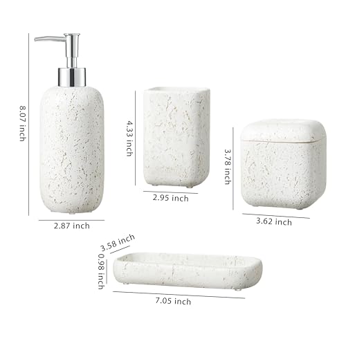 4-Pieces Bathroom Accessory Set Hight Quality Polyresin Ensemble-Lotion Dispenser/Toothbrush Holder/Cotton Jar/Soap Dish, Cream Color