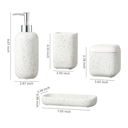 4-Pieces Bathroom Accessory Set Hight Quality Polyresin Ensemble-Lotion Dispenser/Toothbrush Holder/Cotton Jar/Soap Dish, Cream Color