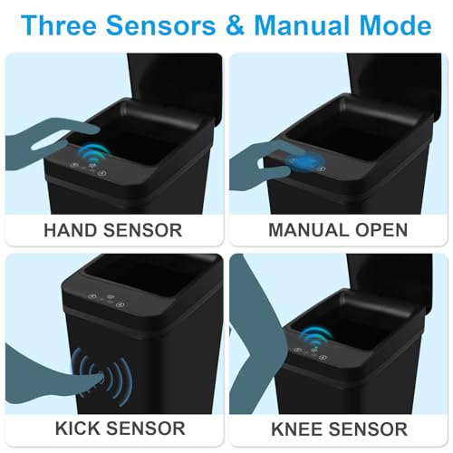 2 Pack Bathroom Trash can,Smart Touchless Trash Can,Automatic Motion Sensor Trash Bin with Lid,2.4 Gallon Garbage Can, Kitchen, Bathroom, Office, Bedroom Trash can (Black+Black) - color: Black+Black
