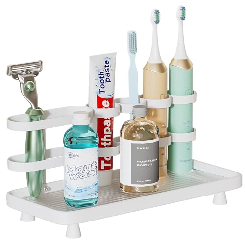 YOOLENS Electric Toothbrush Holder for Bathroom Countertop 5 Metal Slots Toothpaste Razor Mouthwash Organizer, White - color: White