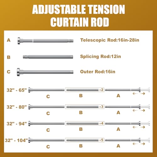 Ausemku Shower Curtain Rod Tension, 32-80 Inch Adjustable Heavy Duty Spring Tension Curtain Rod, No Drill Stainless Steel Telescoping Rod for Bathroom, No Rust, Silver - color: Silver, size: 32-80 Inches