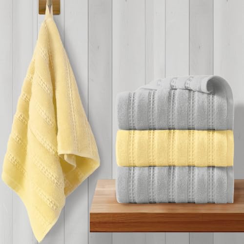 VOOVA & MOVAS Kitchen Towels 4PC,13"x30",100% Cotton,Yellow & Gray | Waffle Weave Fabric, Soft Lightweight & Absorbing, Quick Dry & Non-fading, Unshrinkable - color: Yellow + Gray