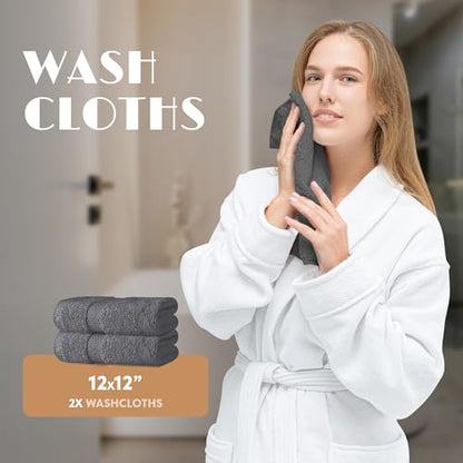 Gray Bath Towel Set of 6 - 100% Cotton Highly Absorbent Towels for Bathroom, 2 Luxury Bath Towels 650GSM, 2 Hand Towels, 2 Washcloths - color: Gray