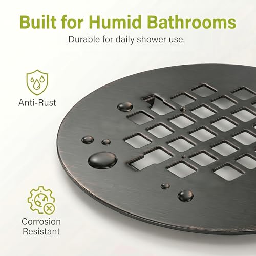 Shower Drain Cover Snap-in Hair Catcher - Bronze 2 Pack | Stainless steel, 4-1/4" OD round, Fits 2-7/8" pin spacing, Easy install no tools, Oil rubbed bronze, shower grate strainer. - color: Oil Rubbed Bronze