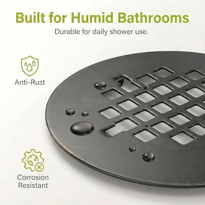 Shower Drain Cover Snap-in Hair Catcher - Bronze 2 Pack | Stainless steel, 4-1/4" OD round, Fits 2-7/8" pin spacing, Easy install no tools, Oil rubbed bronze, shower grate strainer. - color: Oil Rubbed Bronze