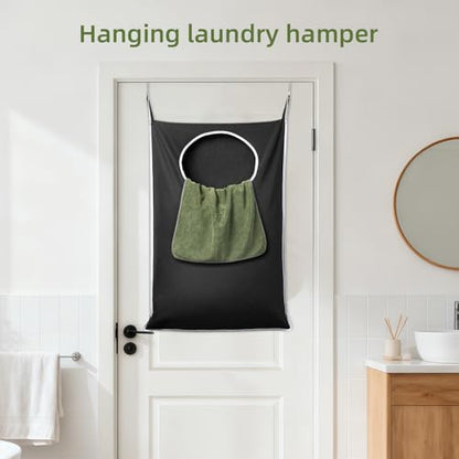 KEEPJOY XL Black Door Hanging Laundry Hamper, 36.5" x 22.5" Large Capacity Hanging Hamper Bag with Large opening and Strong Hooks for All Family Laundry, Blankets, and Toys (Black,1-Pack) - color: Black