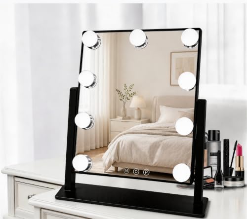 Makeup Vanity Mirror with LED Lights Makeup Mirror Detachable 10X Magnification, Hollywood Make Up Mirror with Lighting, Smart Touch, Rechargeable,360° Rotation, Black 13.77"x 11.81" - color: Black, size: 14x12-9 Bulbs