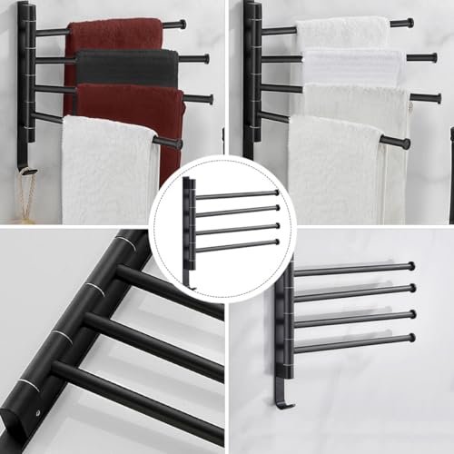 Gatuida Heavy Duty Wall-Mounted 4-bar Swivel Towel Rack Industrial Rustic Towel Holder for Bathroom Storage Black Rotatable Multi-arm