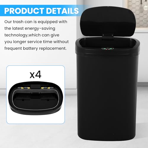 13 Gallon Trash Can | 50L Sensor Automatic Kitchen Trash Can with Lid | Touchless Garbage Bin Odor-Control for Kitchen, Office, Bedroom, Living Room (1 Pack, Black) - color: Black