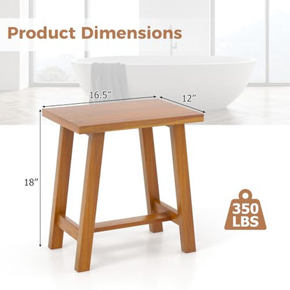 Giantex Teak Shower Bench, Waterproof Shower Stool for Shaving Legs & Spa Bath, Smooth Seat, Anti-Slip Foot Pads, Compact Wooden Shower Chair for Inside Shower, Bathroom, Living Room, Bedroom, Natural