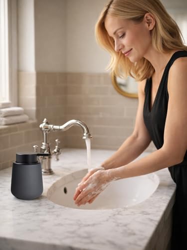 INGOFIN Ceramic Soap Dispenser for Kitchen and Bathroom - Refillable Liquid Hand and Dish Soap Pump Bottle, Modern Countertop Lotion Dispenser, 12oz, Matte Grey - color: Gray