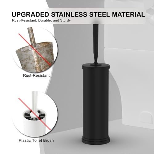 Stainless Steel Toilet Bowl Brush and Holder Set Scrubber Black | Weighted Stable Base Removable Inner Tube Toilet Bowl Brush Splash-Proof Design for Deep Cleaning Space Saving Storage - color: Black