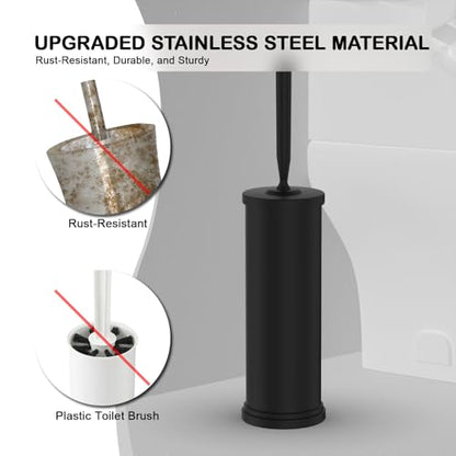 Stainless Steel Toilet Bowl Brush and Holder Set Scrubber Black | Weighted Stable Base Removable Inner Tube Toilet Bowl Brush Splash-Proof Design for Deep Cleaning Space Saving Storage - color: Black