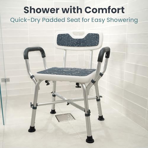 PELEGON Shower Chair for Elderly and Disabled (450lb) with Padded Armrests and Back, Adjustable Height Shower Seat, Heavy Duty Shower Chairs for Inside Shower, Handicap - Blue - color: Dark Blue