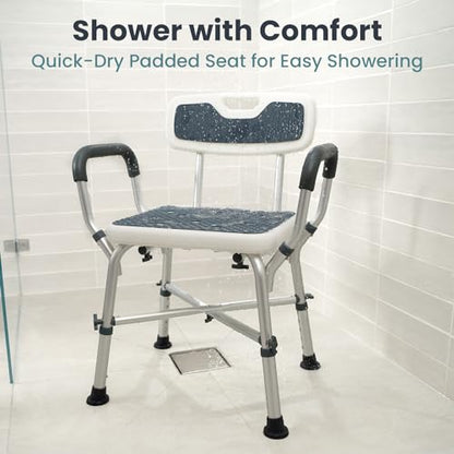 PELEGON Shower Chair for Elderly and Disabled (450lb) with Padded Armrests and Back, Adjustable Height Shower Seat, Heavy Duty Shower Chairs for Inside Shower, Handicap - Blue - color: Dark Blue
