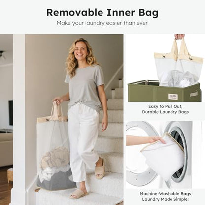 SOLEDI 180L Double Laundry Hamper with Lid and 2 Side Pockets, Dual Hamper | 2 Section Laundry Basket, Removable & Washable Laundry Bags, 180L Large Capacity, for Bedroom, Bathroom, Laundry Room, Dorm - color: Avocado