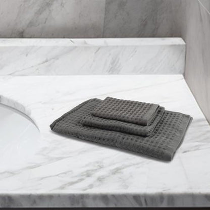 Soft textured waffle cotton towels, a reliable three-piece collection for all household needs (Dark Grey) - size: Dark gray