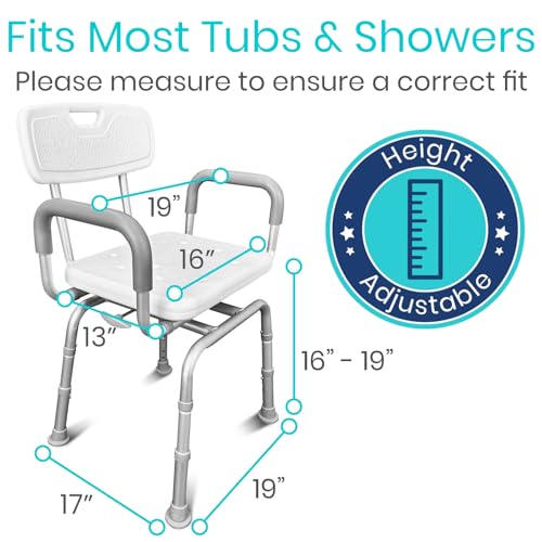 Vive Swivel Shower Chair for Inside Shower - Seat for Elderly, Disabled, Adults, Seniors - 360° Rotating, Narrow & Height Adjustable - Tub Bench Stool for Bathroom Mobility with Removable Back & Arms | Adults, Seniors - 360° Rotating, Narrow & Height Adju