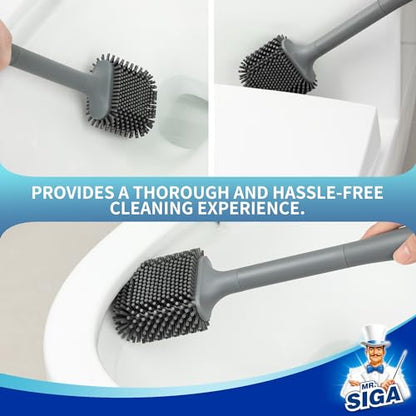 MR.SIGA Toilet Brush and Holder Wall Mounted, Gray, 1 Pack | Compact space saving toilet cleaner brush, scratch free thermoplastic rubber head, easy to clean and dry quickly - color: Gray