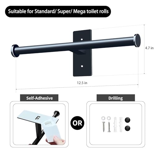 Double Roll Toilet Paper Holder, OBODING, Black Stainless Steel Toilet Paper Holder, Adhesive or Drilling Toilet Roll Holder Wall Mount for Bathroom (Black) - color: Black