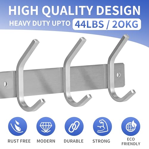 GlazieVault Coat Hooks for Wall - Stainless Steel Coat Hooks (2 Pack) - Heavy Duty Coat Hooks Wall Mounted - Wall Hanger Wall Hooks and Clothes Hooks for Hanging