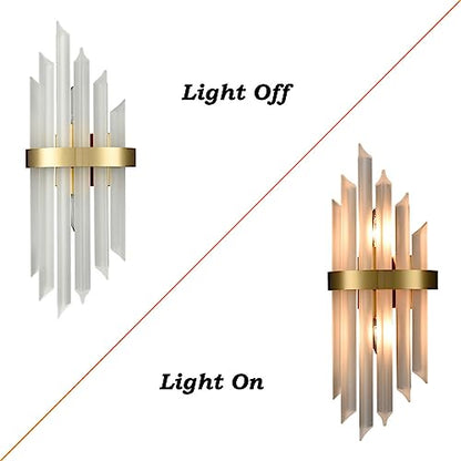 HOLKIRT Modern Gold Wall Sconce, Frosted Glass Vanity Light Set of 2 | Wall Mounted Light Fixture with Frosted Glass Rods, E12 Base, For Living Room Bedside Hallway Stairway Kitchen