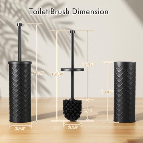 Toilet Bowl Brush and Holder Set 3 Pack with 6 Extra Brush Heads (Black) | Extra Long Handle with Splash Guard Cover, Tool-Free Installation, Bathroom Space-Saving, Cleaner Sets for Apartments, RV - color: Black