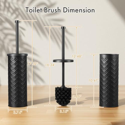 Toilet Bowl Brush and Holder Set 3 Pack with 6 Extra Brush Heads (Black) | Extra Long Handle with Splash Guard Cover, Tool-Free Installation, Bathroom Space-Saving, Cleaner Sets for Apartments, RV - color: Black