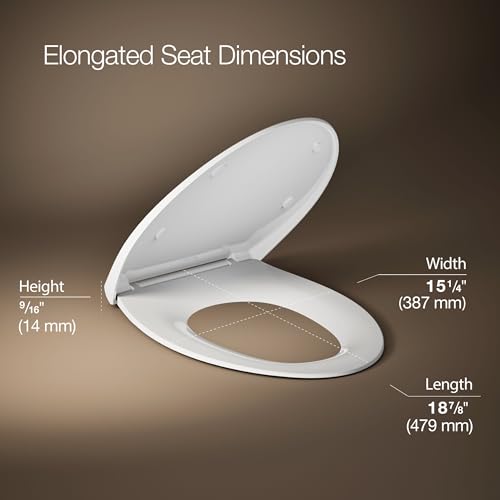 KOHLER K-30781-0 Willow Quiet-Close Elongated Toilet Seat Soft Close with Grip Tight Bumpers, Thermoset Plastic, White - style: Willow