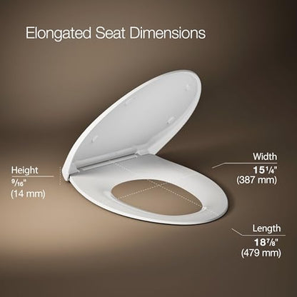 KOHLER K-30781-0 Willow Quiet-Close Elongated Toilet Seat Soft Close with Grip Tight Bumpers, Thermoset Plastic, White - style: Willow